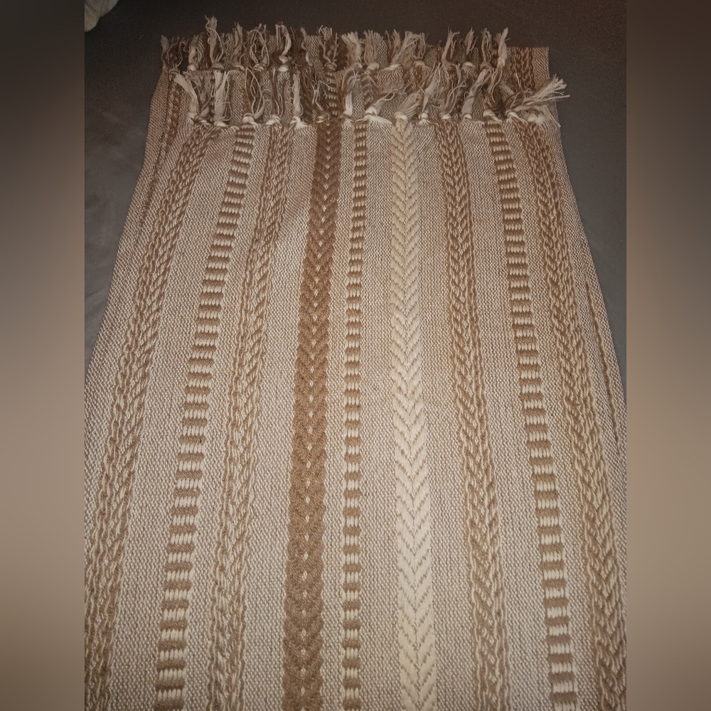 Table runner , tan stripe design with tassle edge - Picture 3 of 3